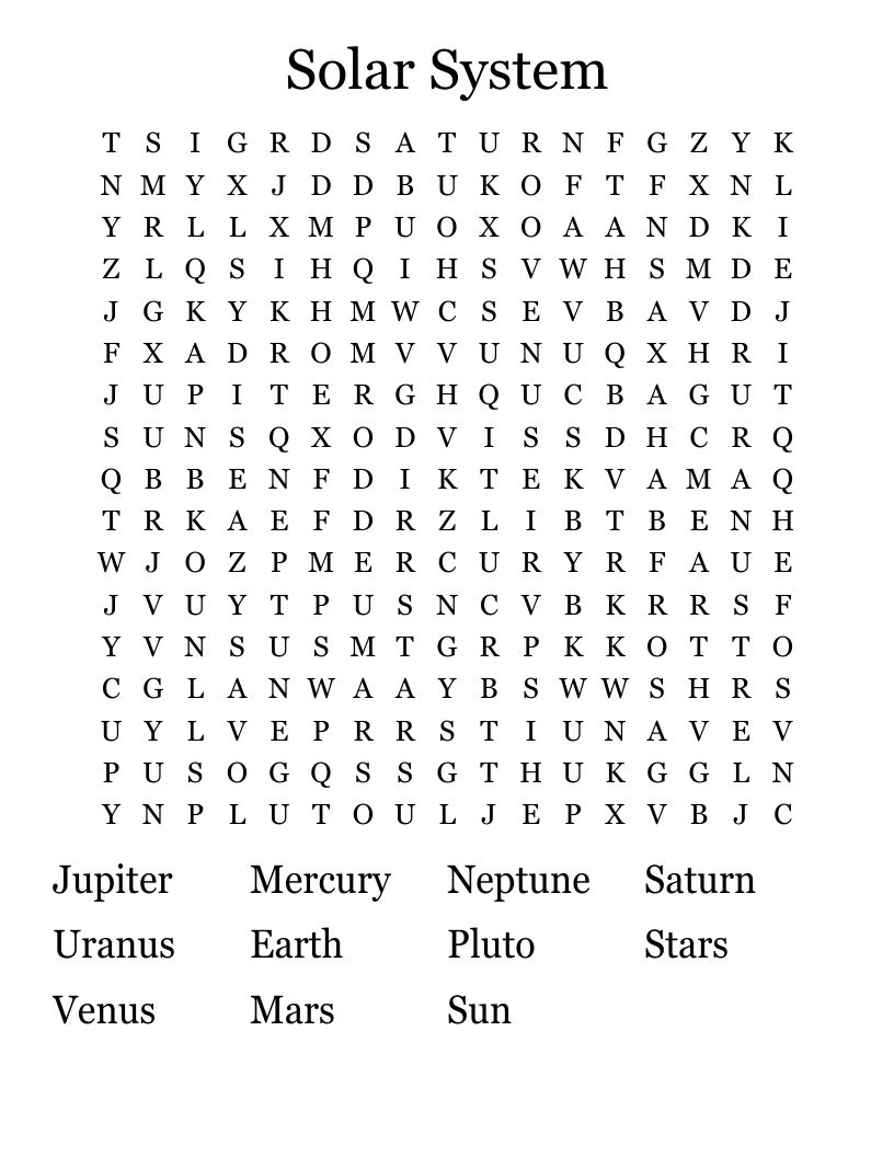 Solar System Word Search