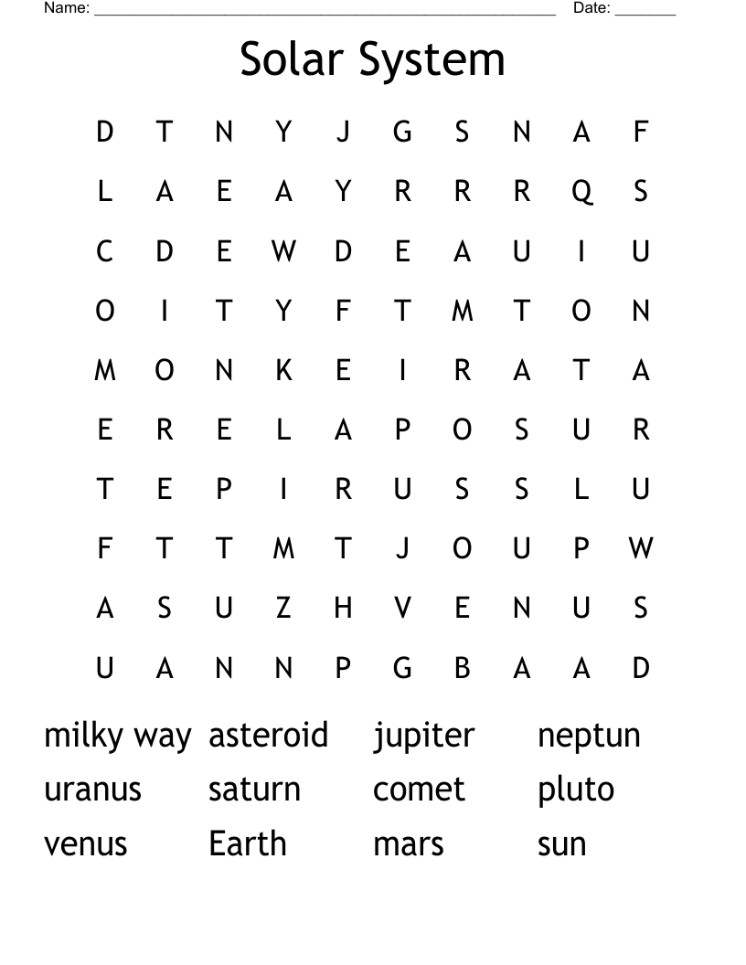 Solar System Word Search
