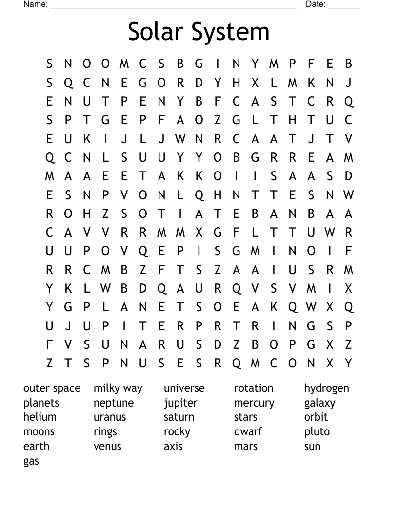 Solar System Word Search