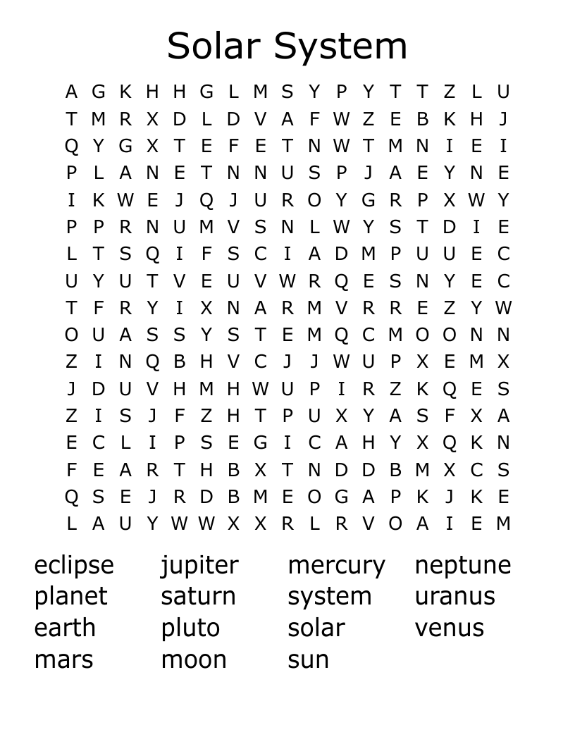 Solar System Word Search