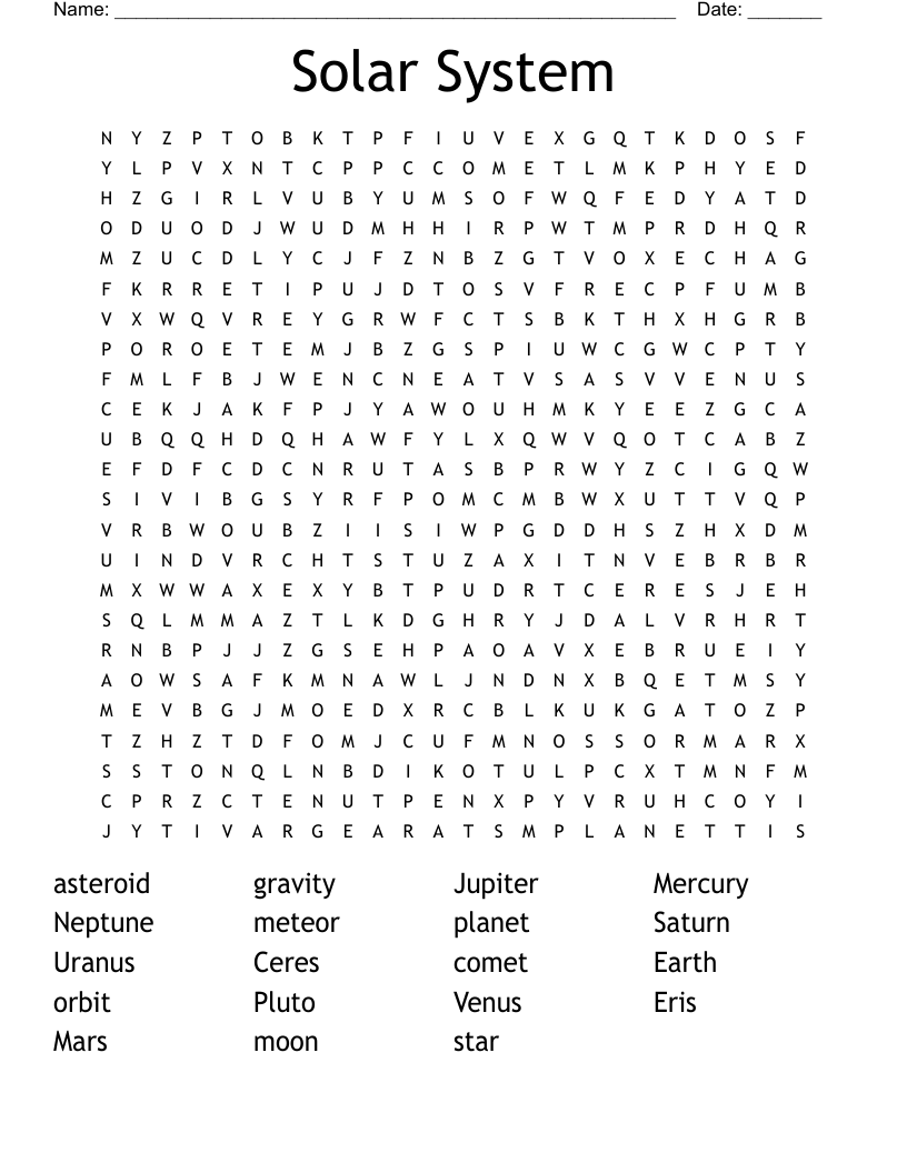 Solar System Word Search