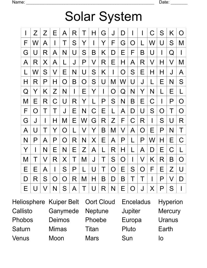 Solar System Word Search