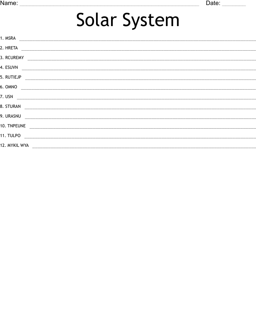 Solar System Word Scramble