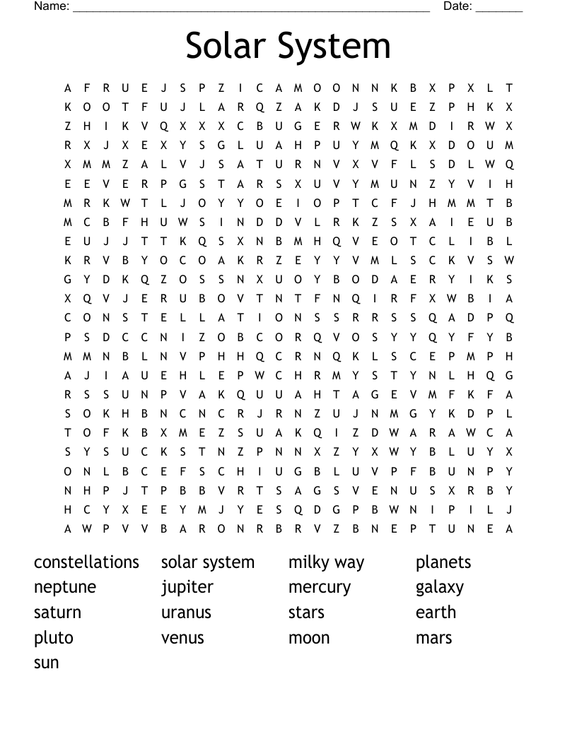 Solar System Word Search