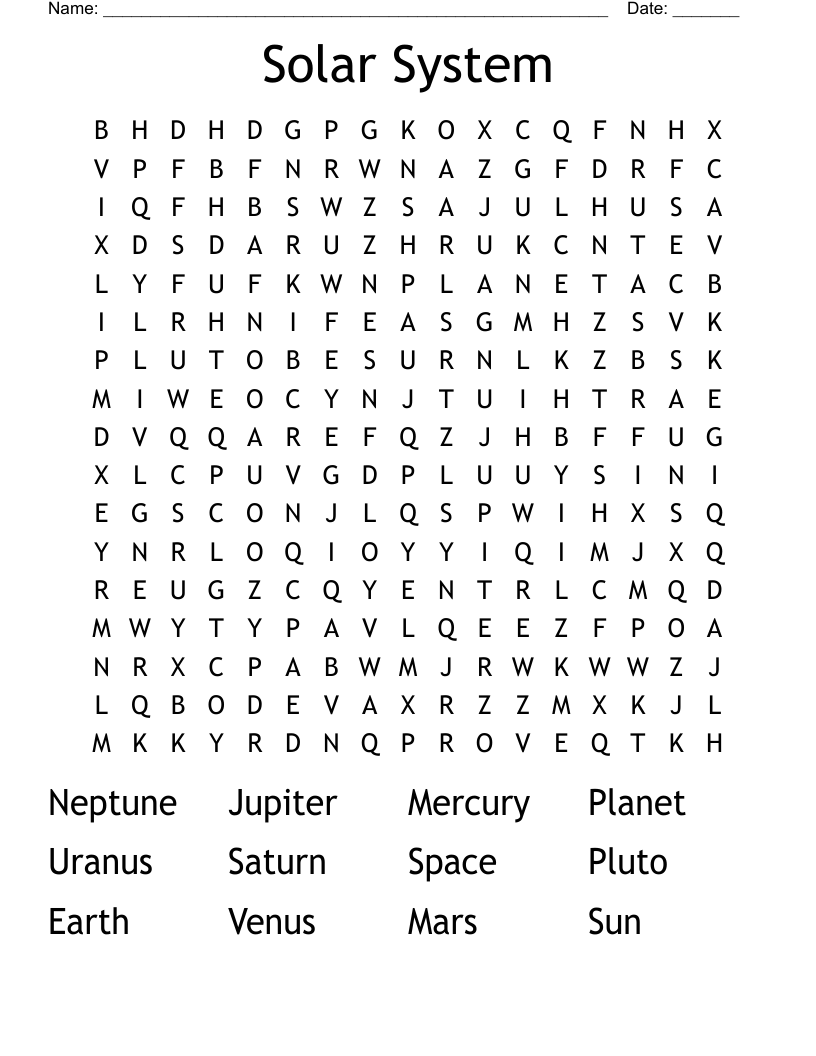 Solar System Word Search