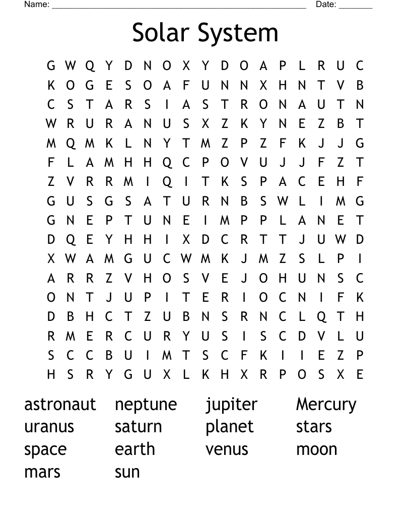 Solar System Word Search