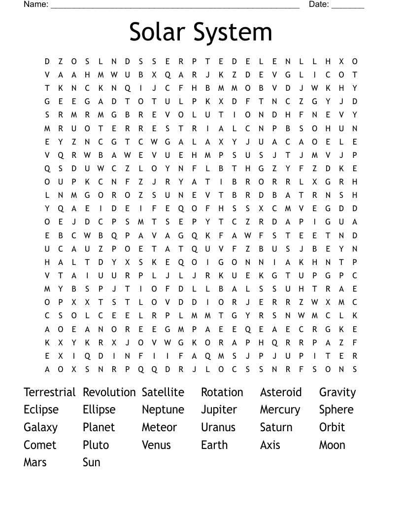 Solar System Word Search