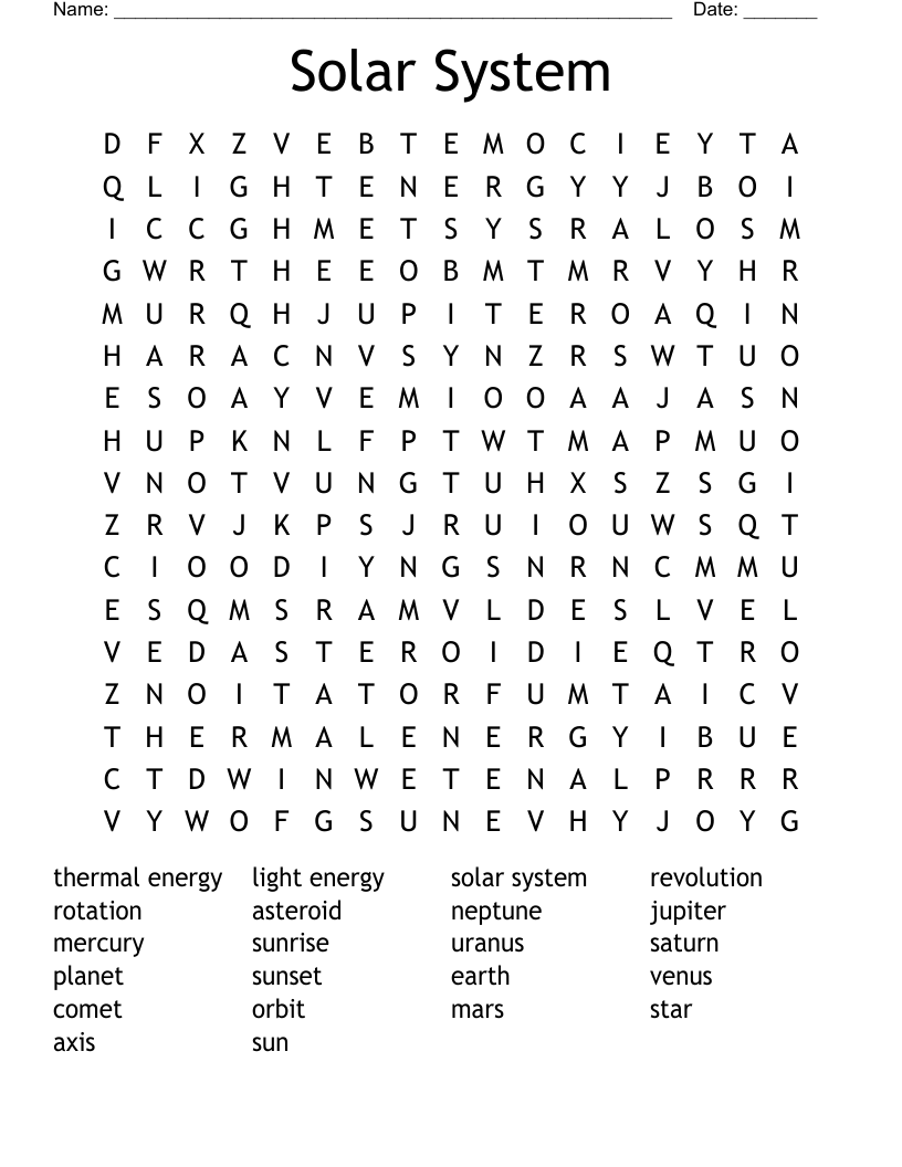 Solar System Word Search