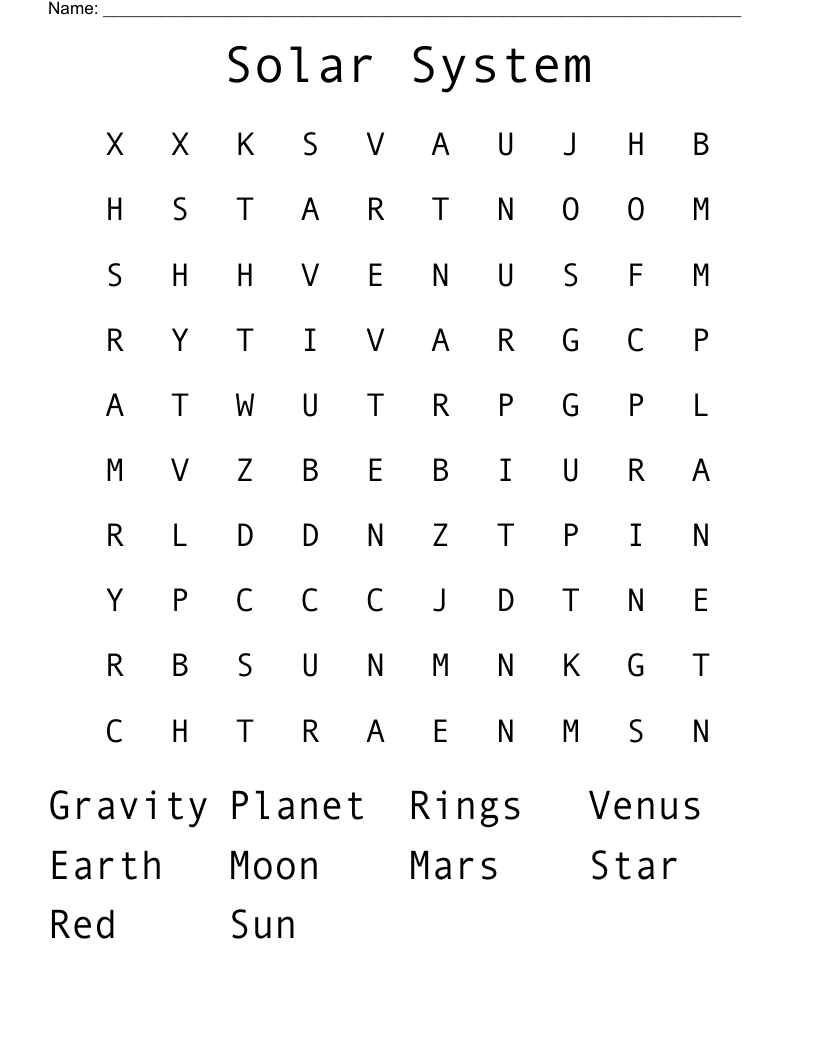 Solar System Word Search