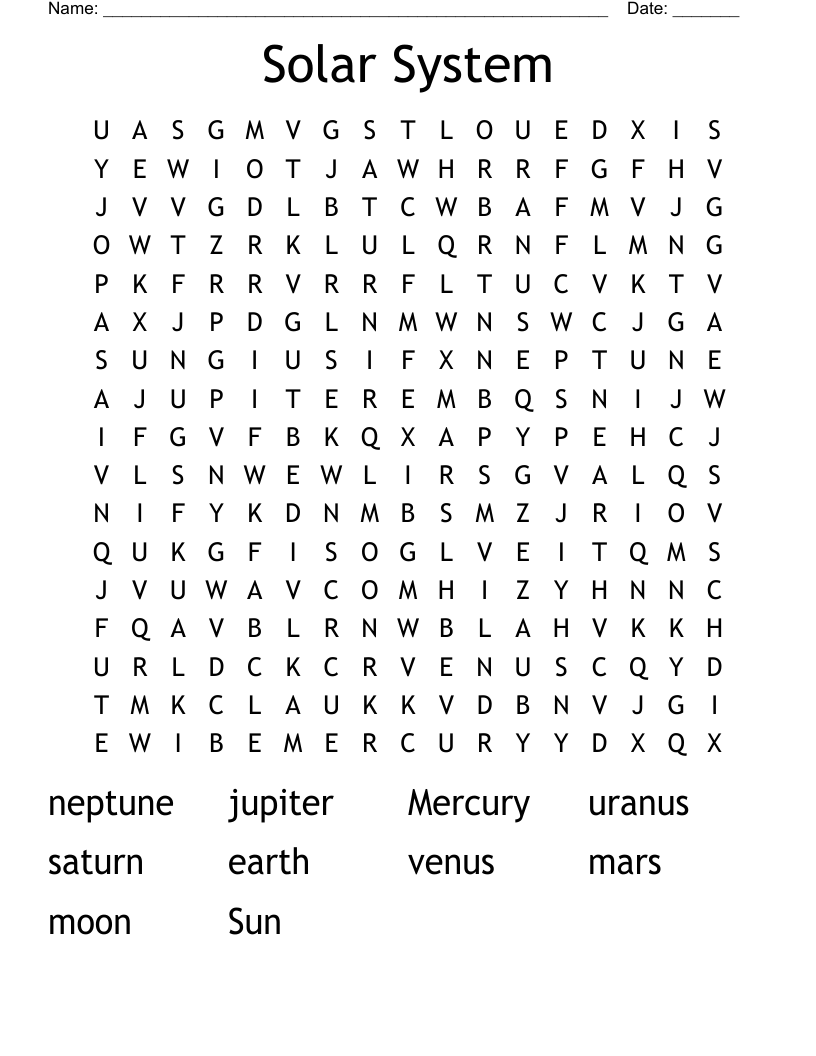 Solar System Word Search
