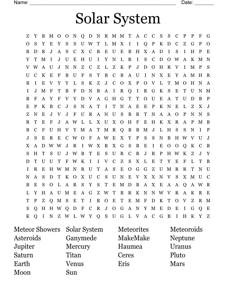 Solar System Word Search