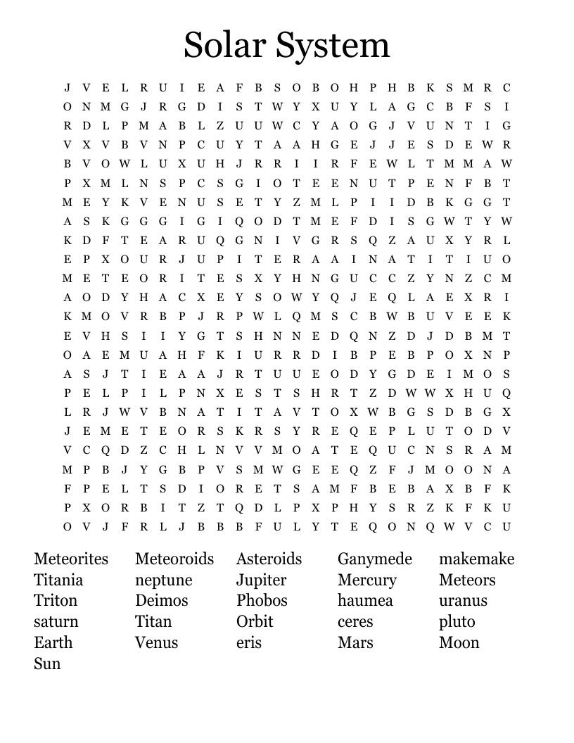 Solar System Word Search