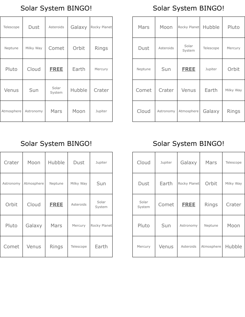 Solar System BINGO!