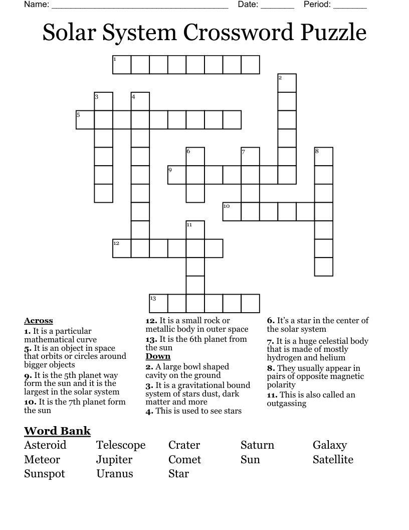 Solar System Crossword Puzzle