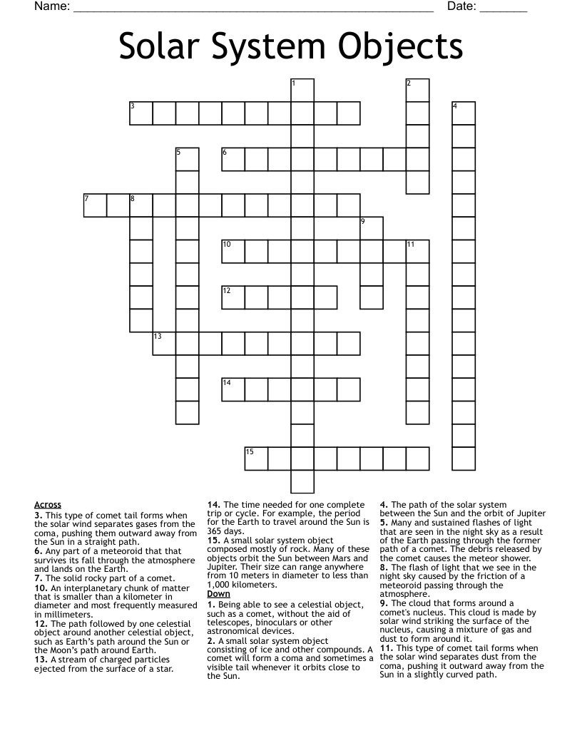 Solar System Objects Crossword