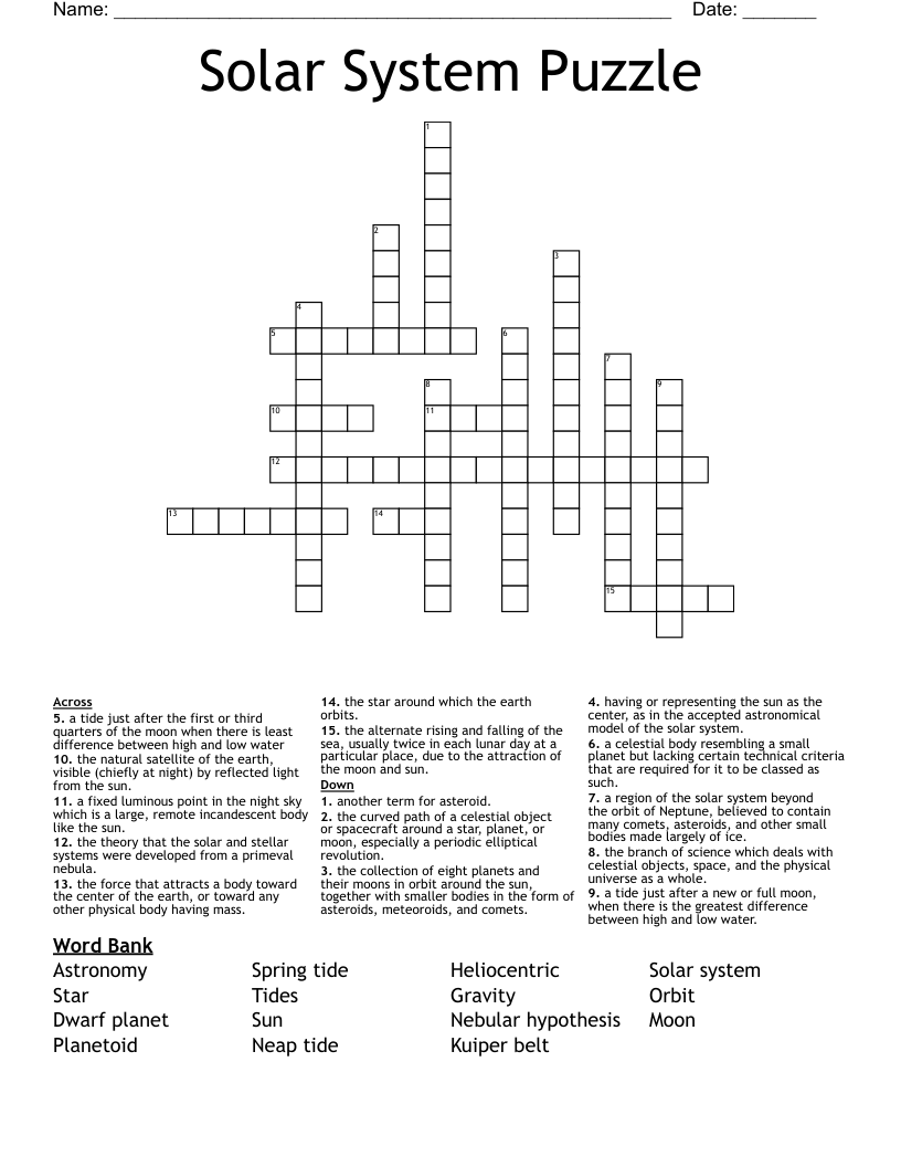 Solar System Puzzle Crossword