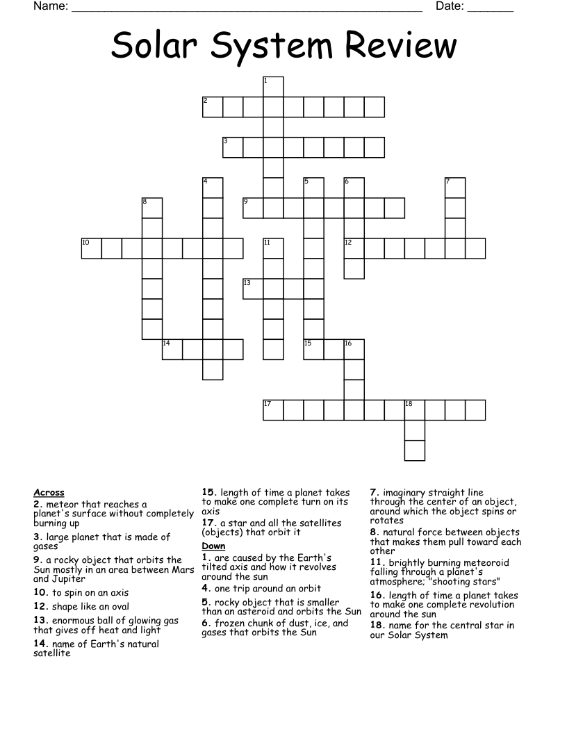 Solar System Review Crossword