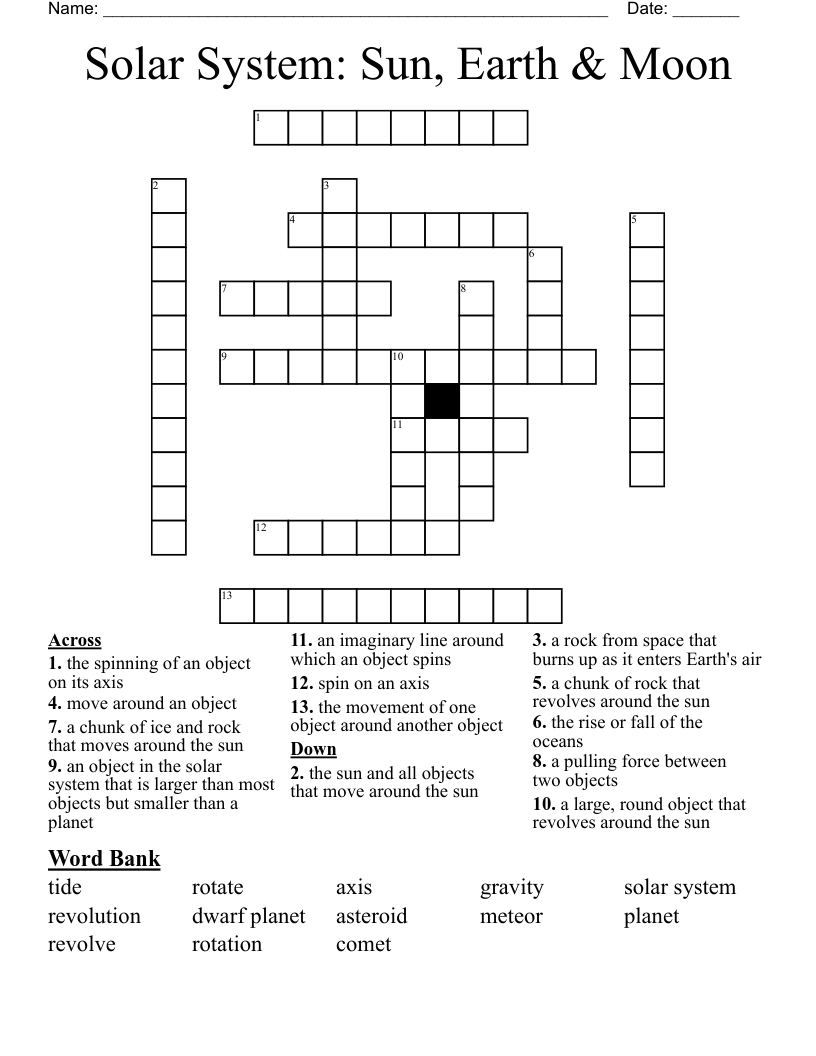 Solar System: Sun, Earth & Moon Crossword