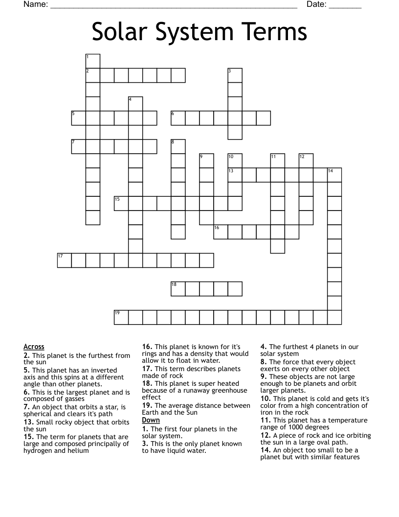 Solar System Terms Crossword