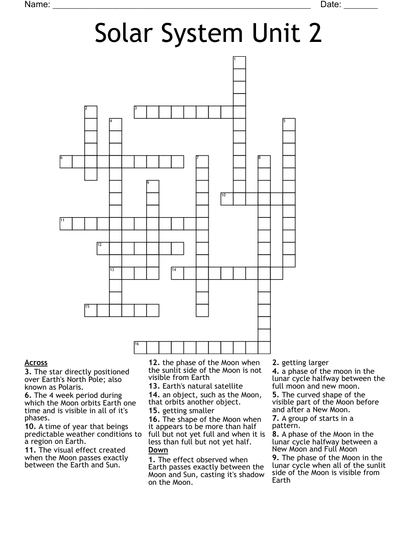Solar System Unit 2  Crossword