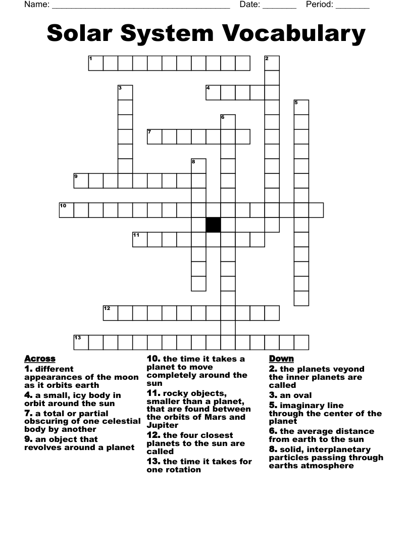 Solar System Vocabulary  Crossword