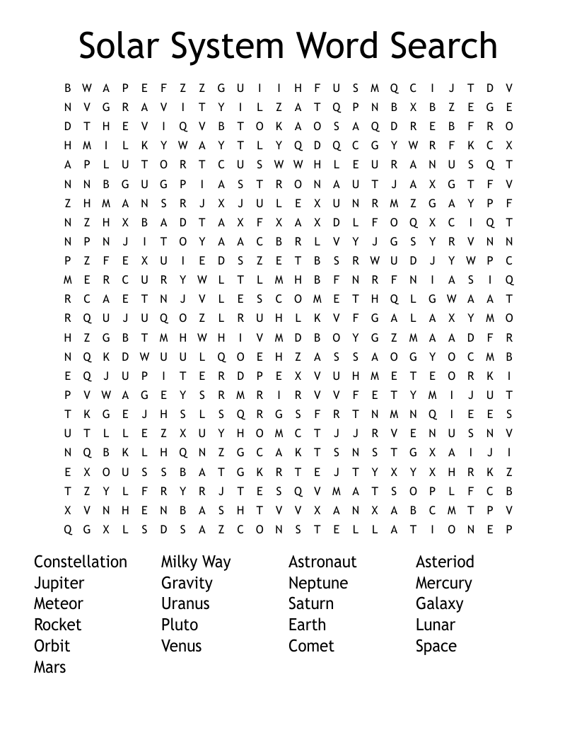 Solar System Word Search