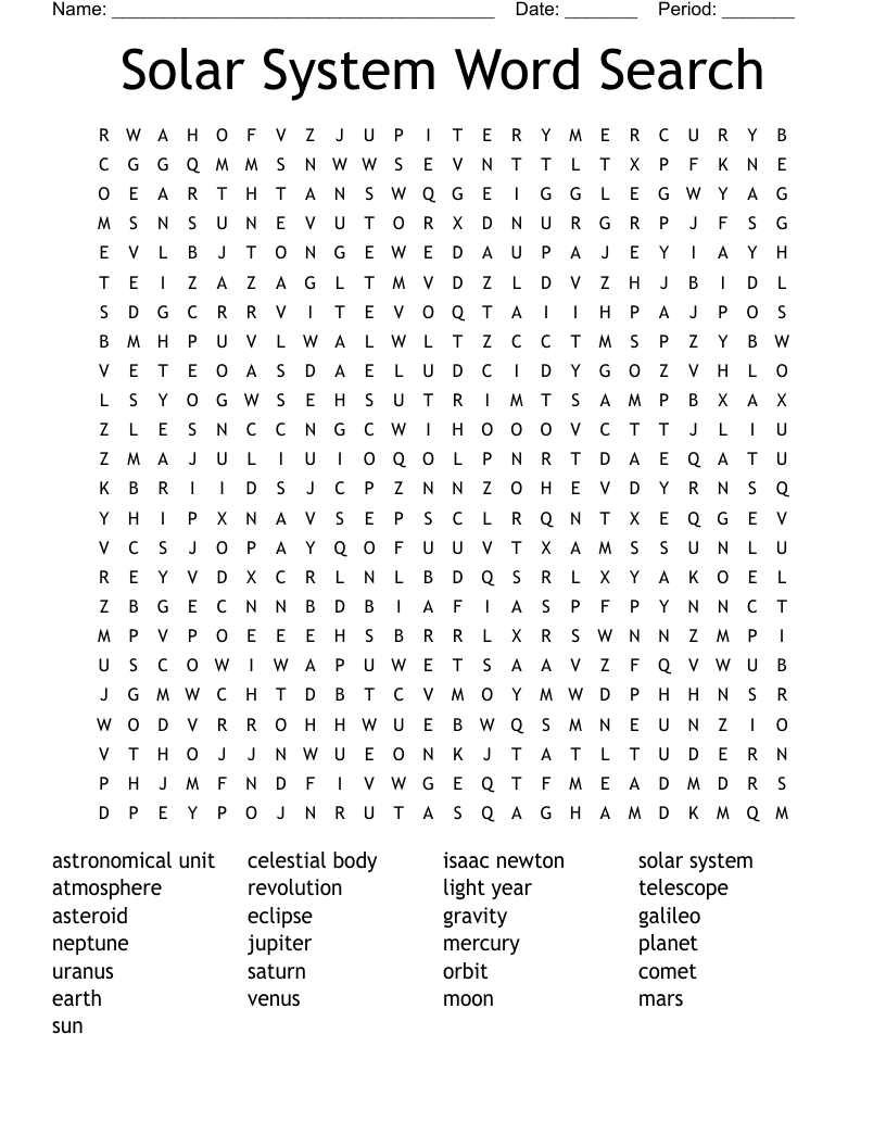 Solar System Word Search