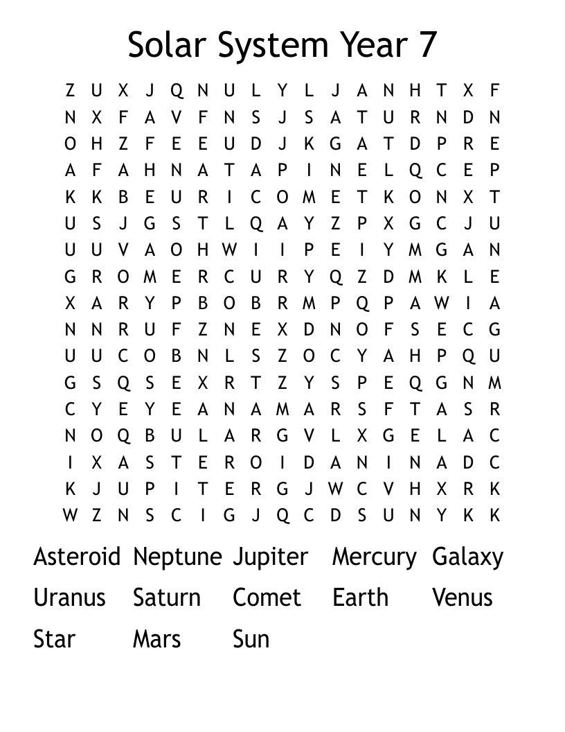 Solar System Year 7 Word Search