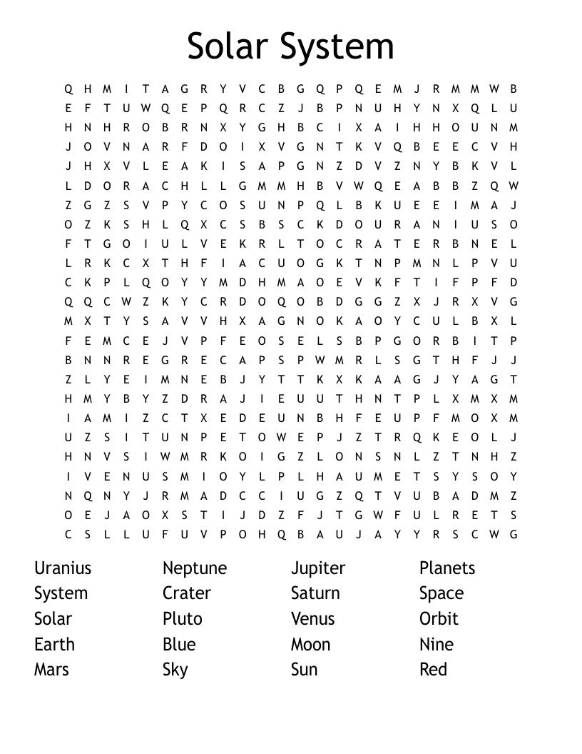 Solar System  Word Search