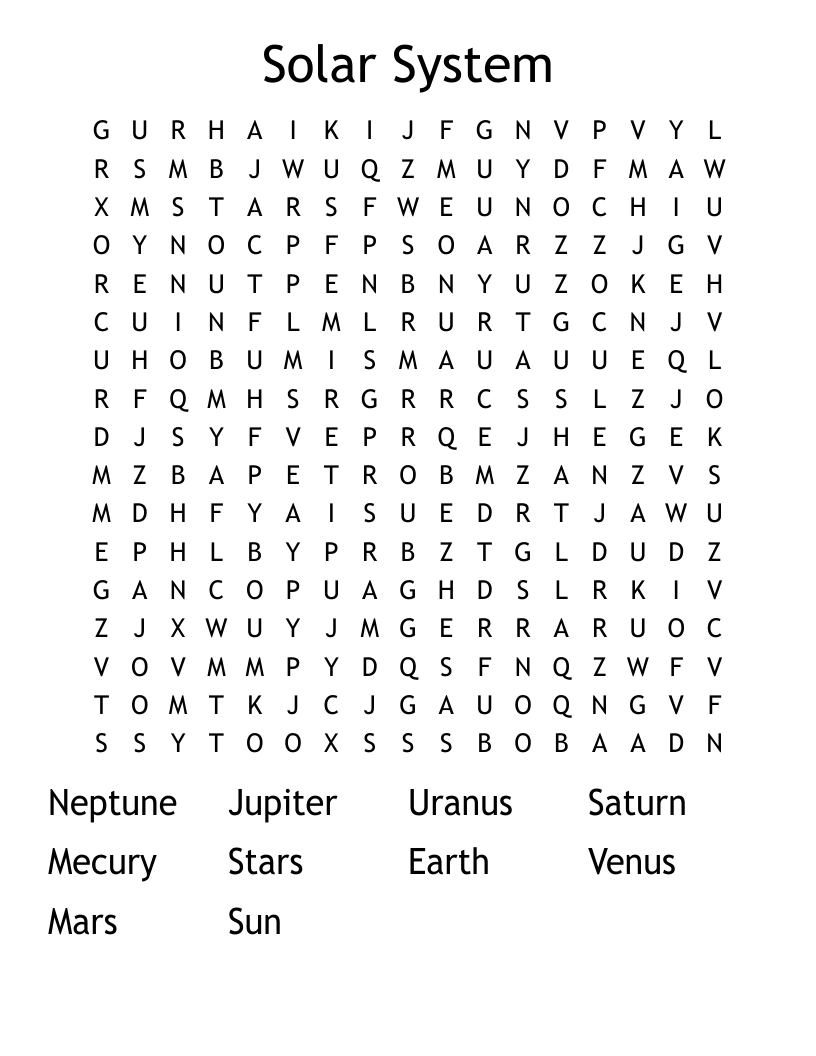 Solar System  Word Search