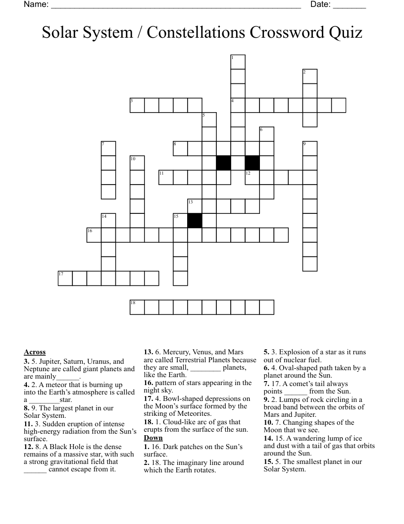 Solar System / Constellations Crossword Quiz