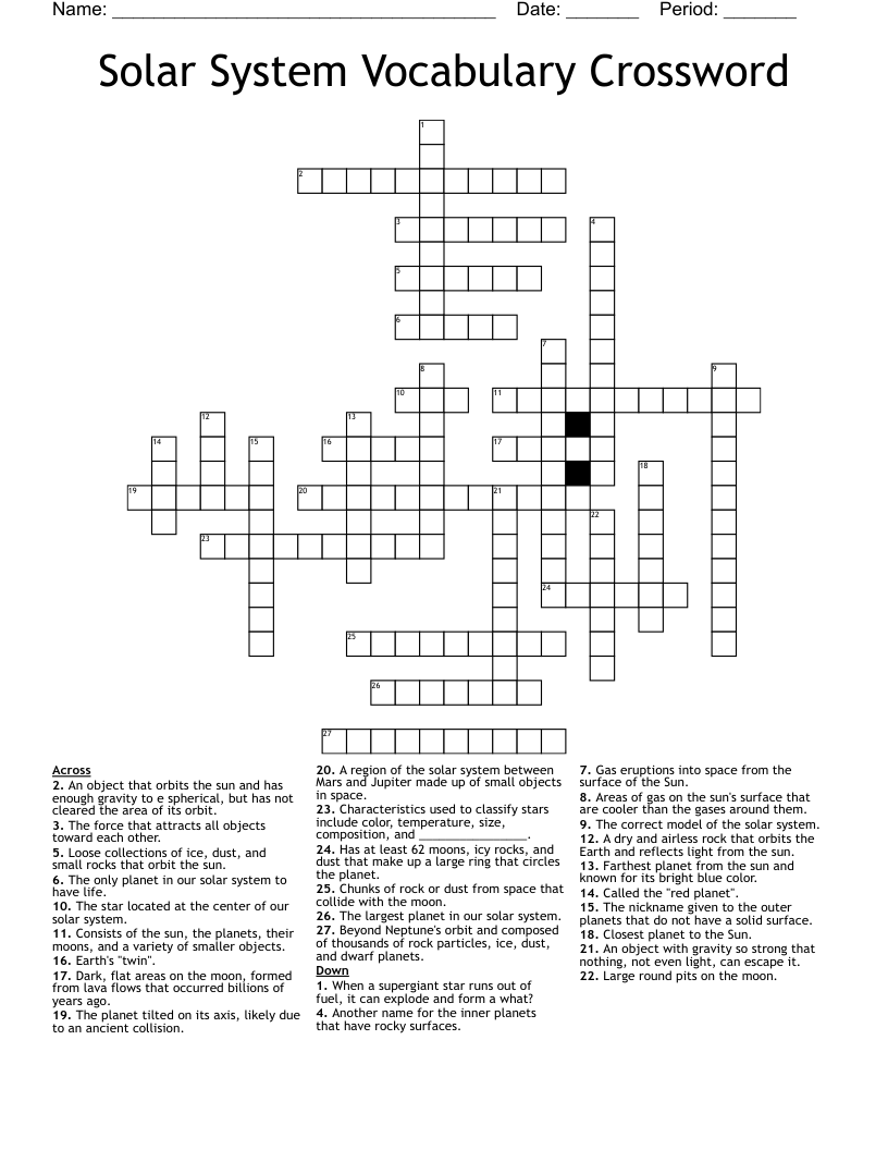 Solar System  Vocabulary Crossword