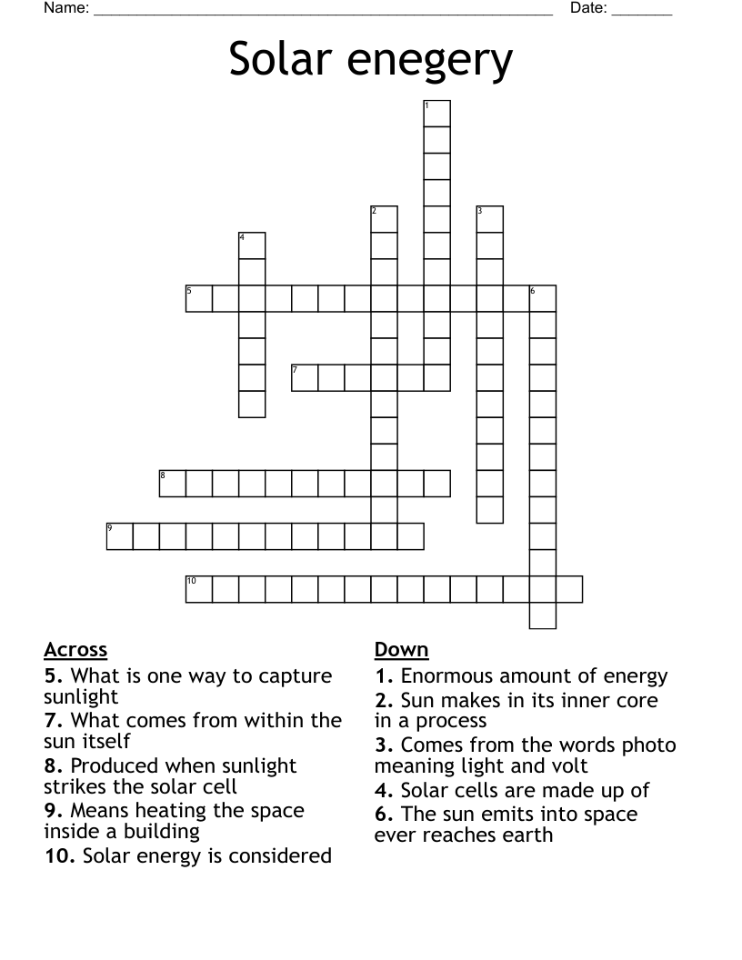 Solar enegery Crossword