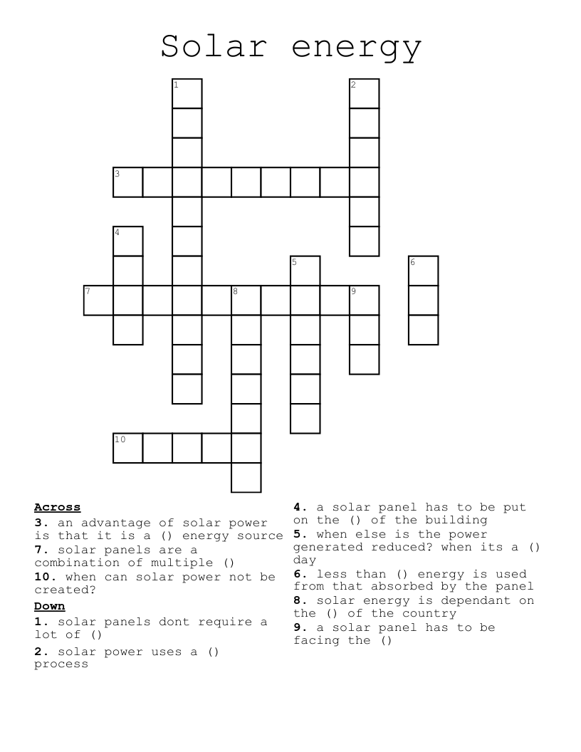Solar energy Crossword