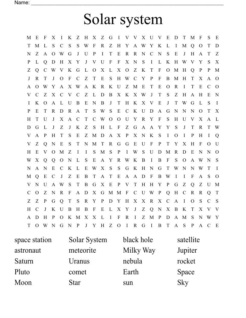 Solar system Word Search