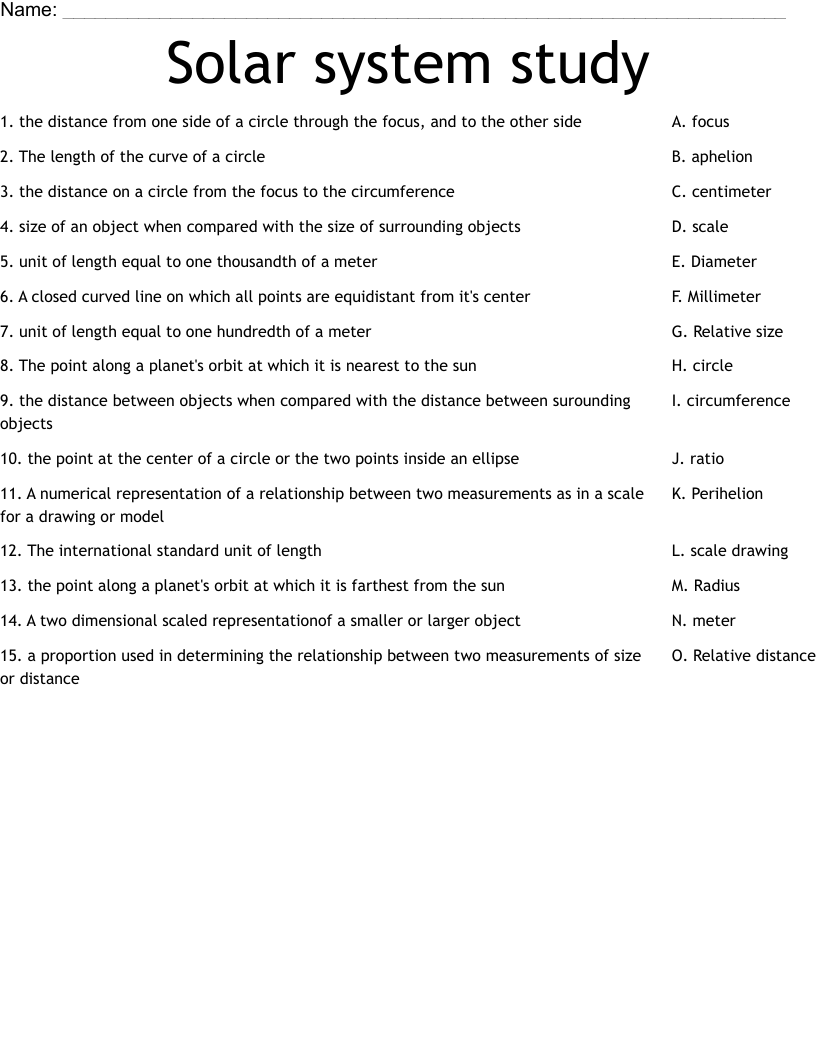 Solar system study Worksheet
