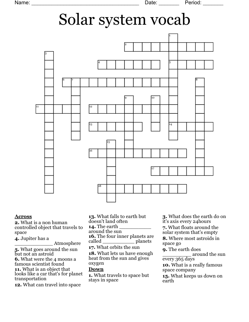 Solar system vocab Crossword