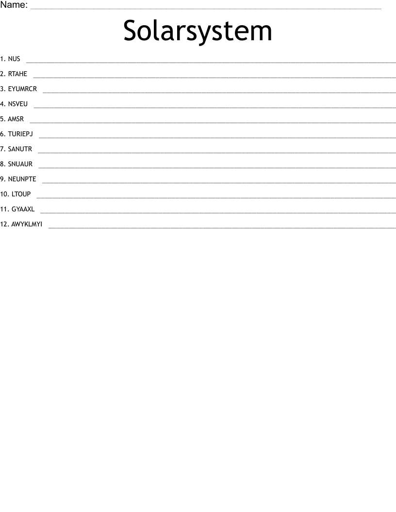 Solarsystem Word Scramble