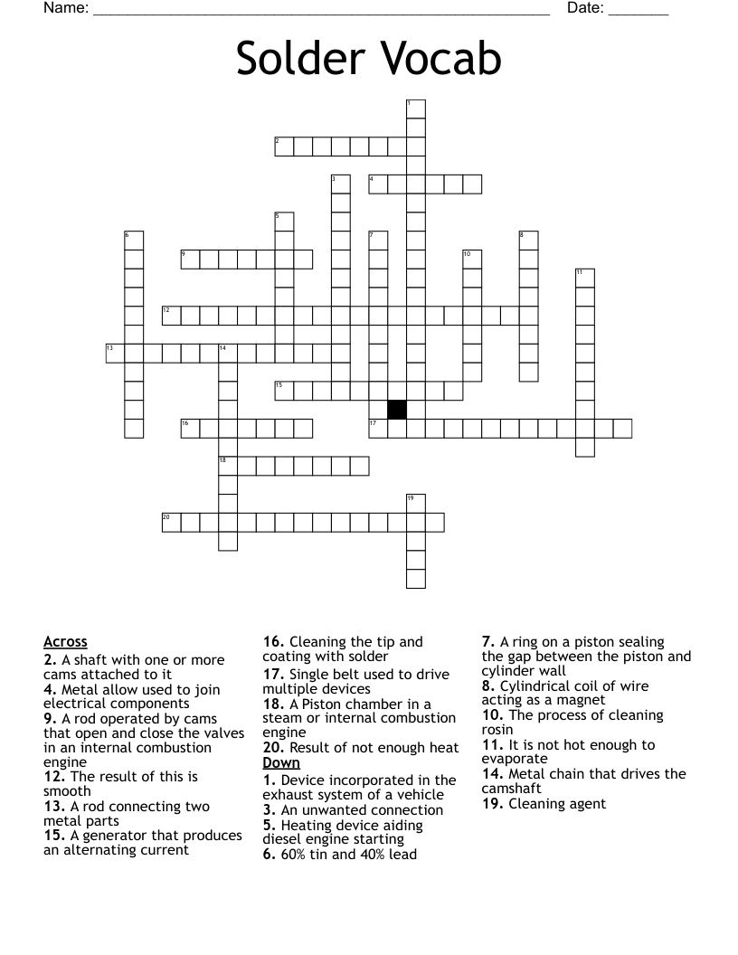 Solder Vocab Crossword