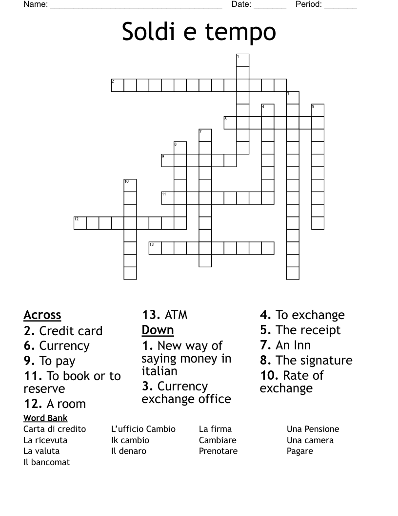 Soldi e tempo Crossword