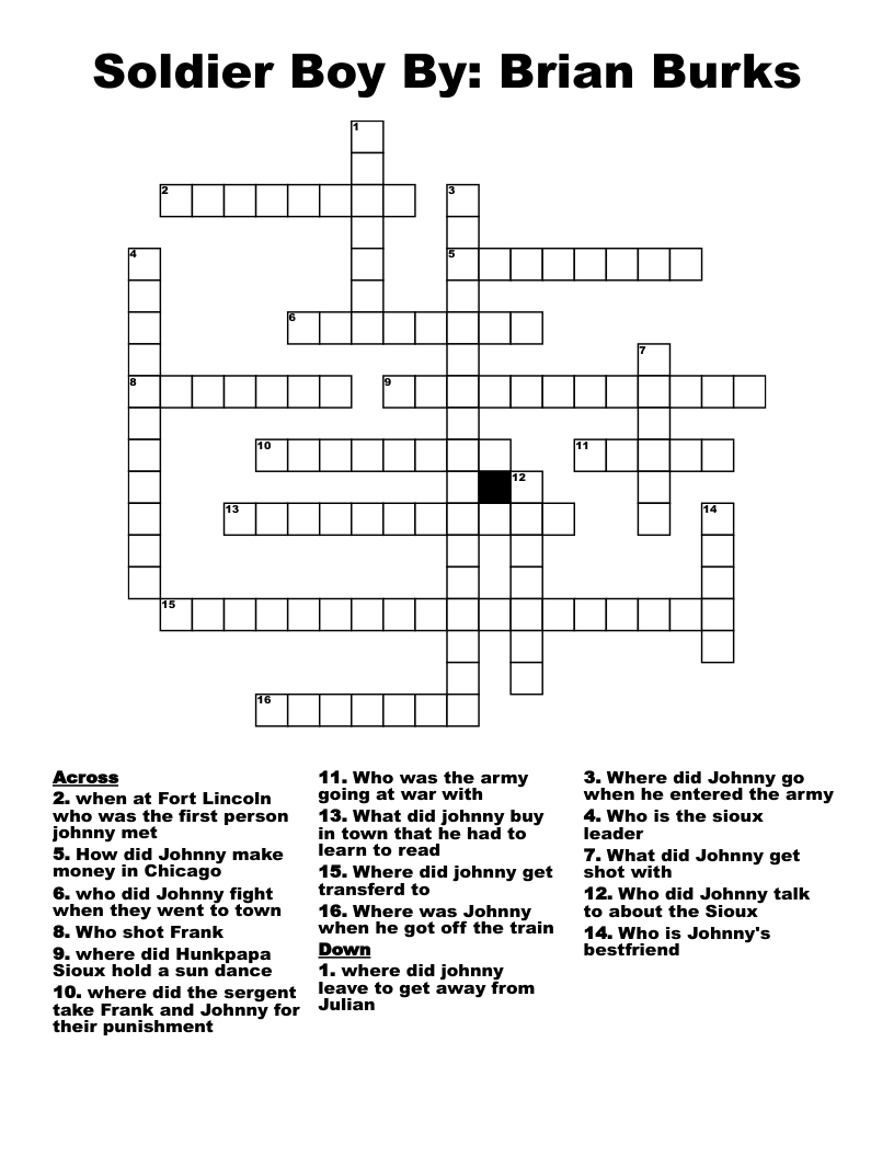Soldier Boy By: Brian Burks Crossword