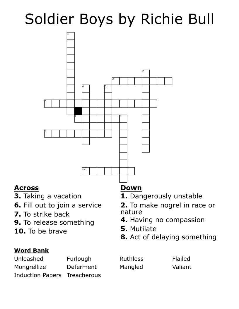 Soldier Boys by Richie Bull Crossword
