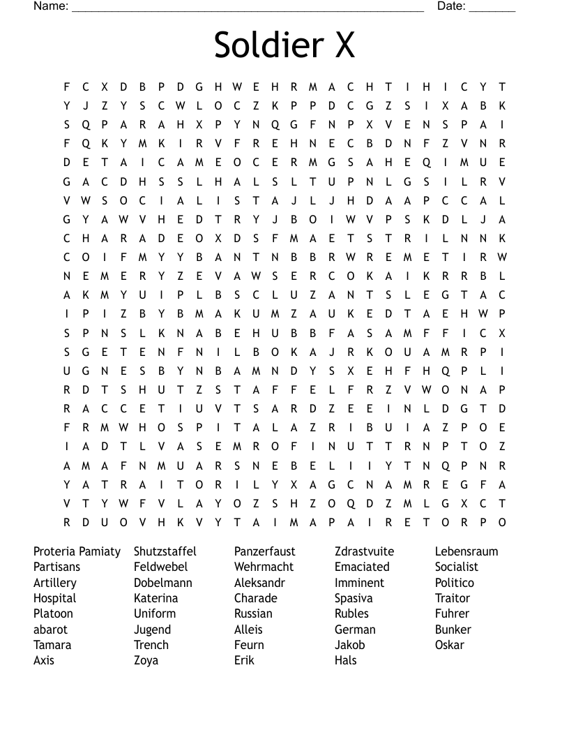 Soldier X Word Search