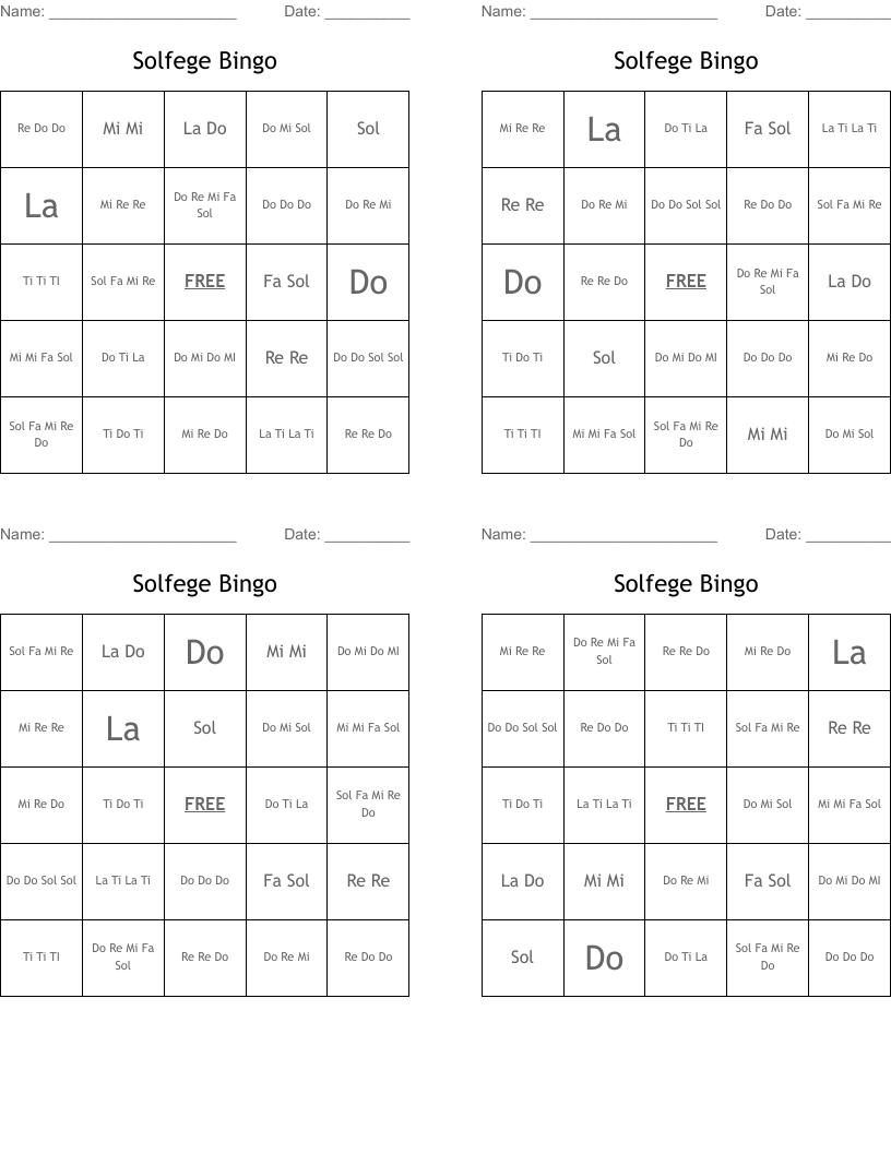 Solfege Bingo