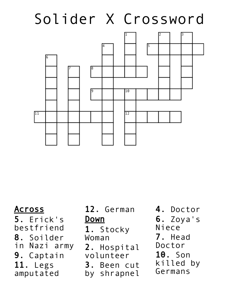 Solider X Crossword