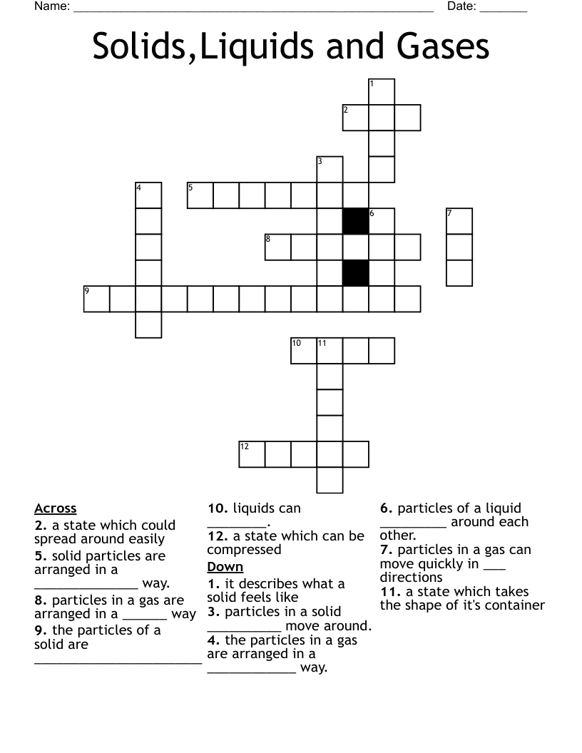 Solids,Liquids and Gases Crossword