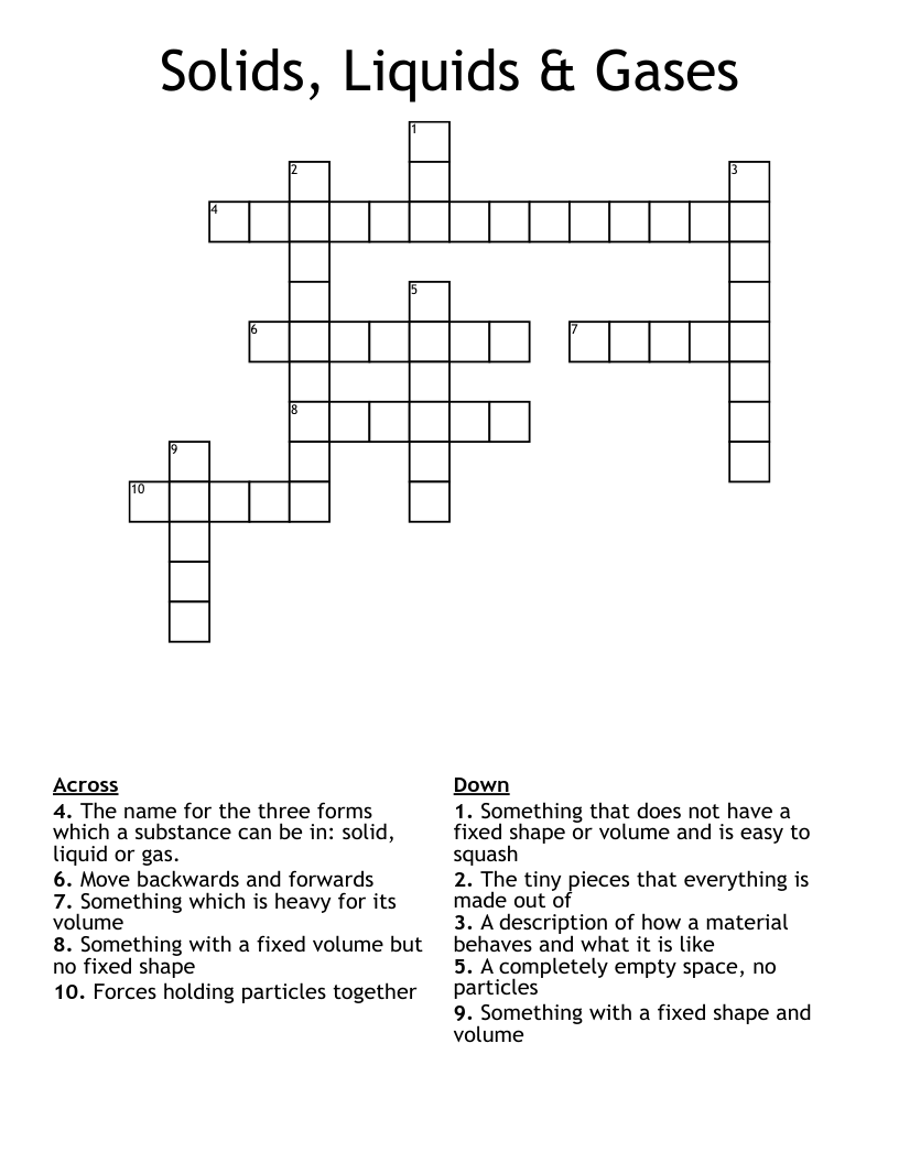 Solids, Liquids & Gases Crossword