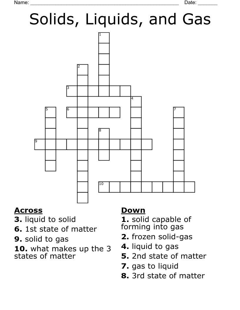Solids, Liquids, and Gas Crossword
