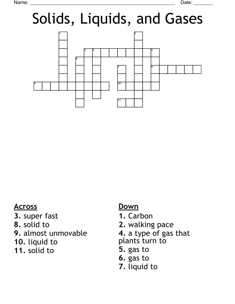 Solids, Liquids, and Gases Crossword