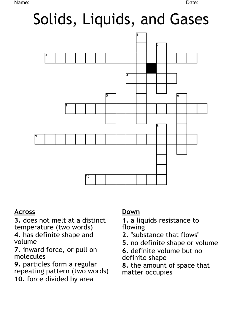 Solids, Liquids, and Gases Crossword